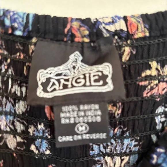 Angie Floral Flare Sleeve Blue Ruffle Smocked Boho Cottagecore Dress Size M - Picture 3 of 16